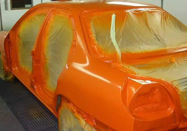 A car that has been re-sprayed orange